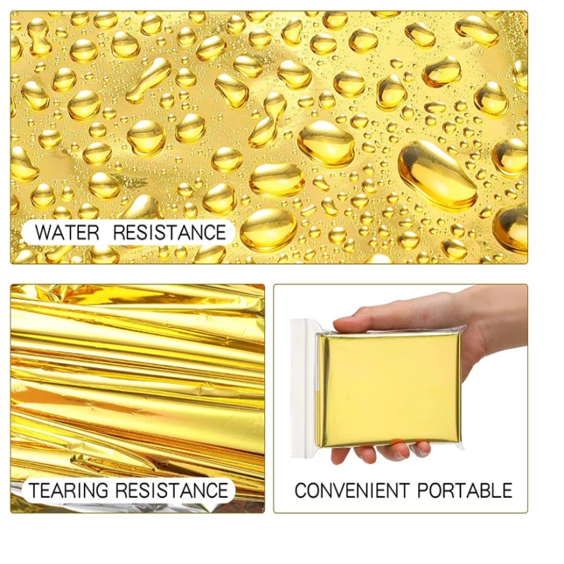 Survival Blanket Reflective - 130×210cm ゴールドマイラーサバイバルブランケット 4枚セット、熱反射緊急ブランケット（応急処置およびアウトドアキャンプ用）