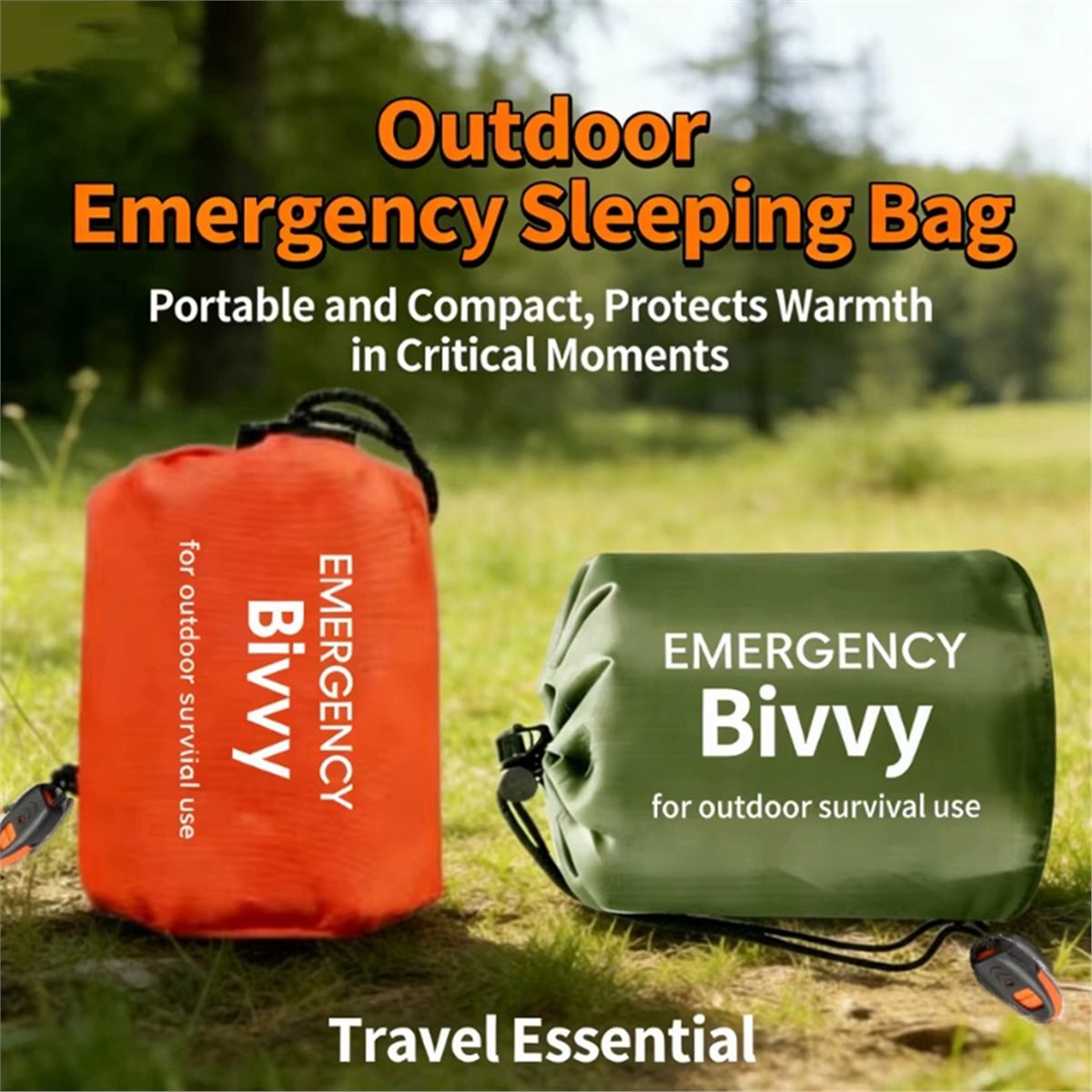 Bivy Bag Emergency - 緊急用寝袋、サバイバルブランケット、保温性に優れたPEアルミフィルム製ビビーサック。キャンプやハイキングに最適。グリーン。