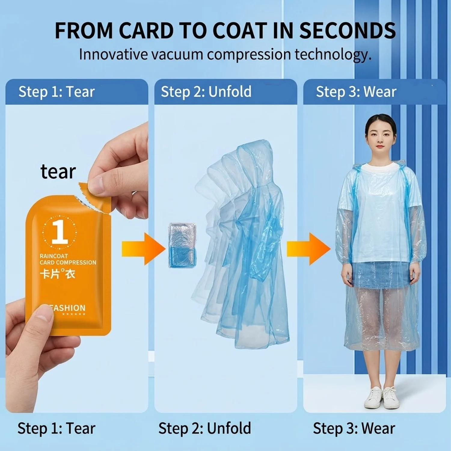 携帯用カードサイズの使い捨てレインコート。大人用、ポケット付 - Emergency Poncho Rain のレビューと価格