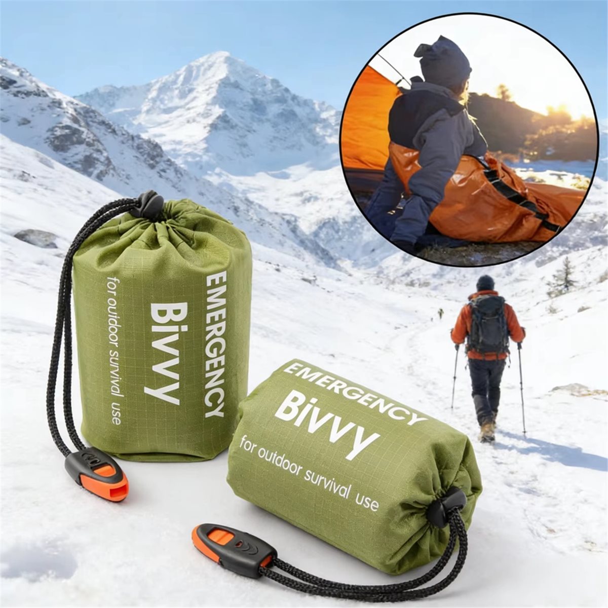 緊急用寝袋、サバイバルブランケット、保温性に優れたPEアルミ - Bivy Bag Emergency のレビューと価格